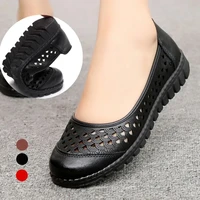 black concise flats hollow out non slip woman shoes 2021new arrival flat casual loafers mom female shallow shoes footwear summer