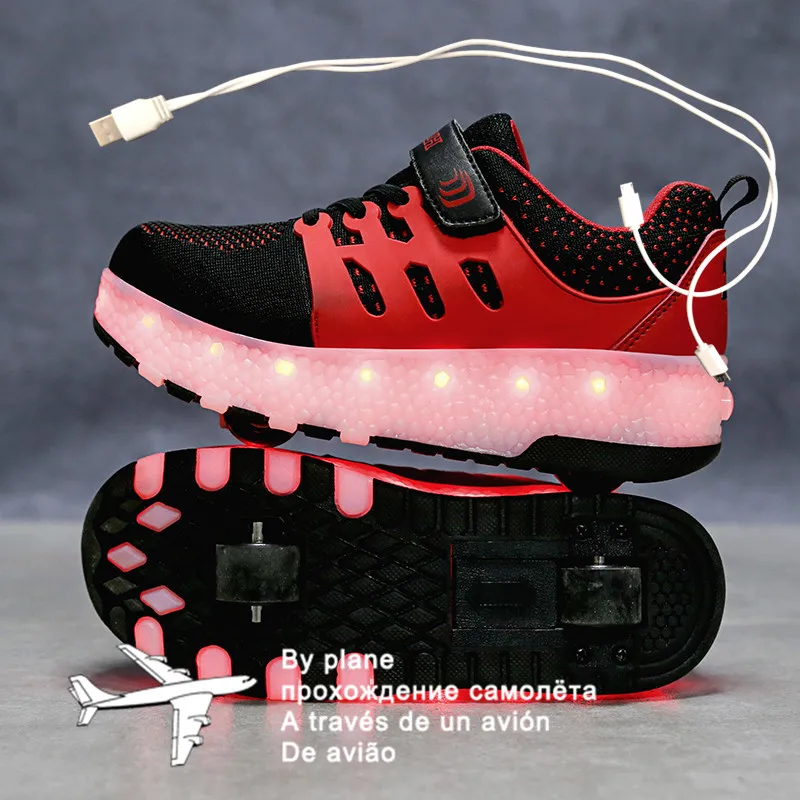 

Roller Sneakers for Kids Boys Size 28-40 LED Light Up Shoes with Double Wheels USB Charging Skate Shoes for Children Boys Girls
