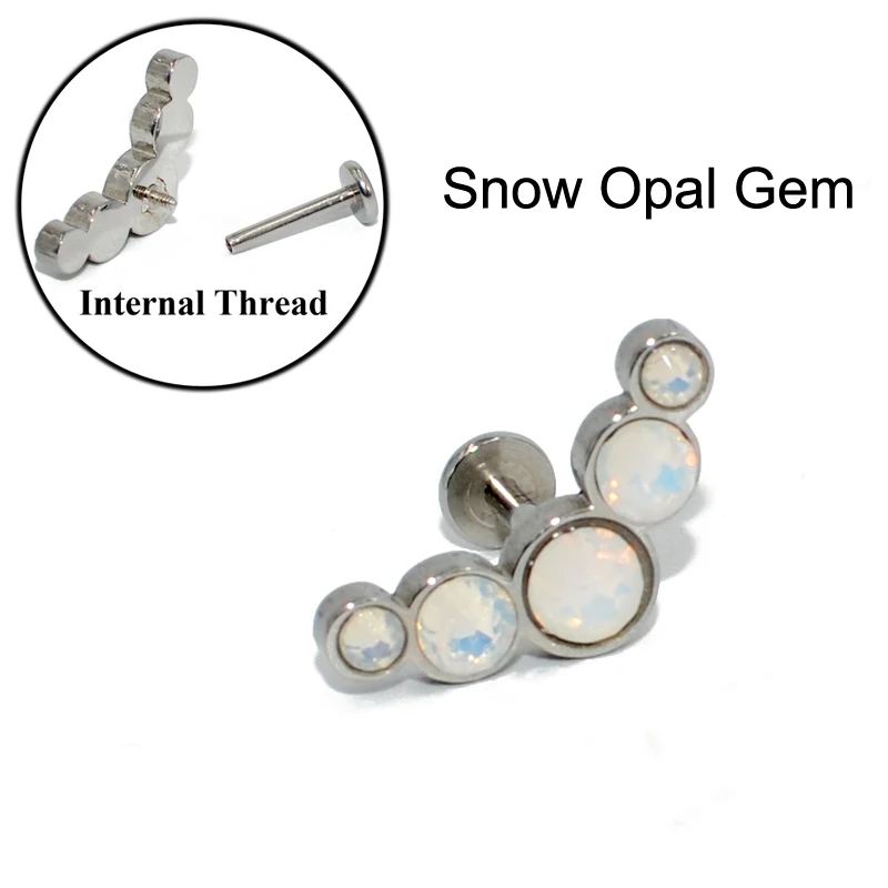 Snow Opal Gem 1 шт титана и хирургическая сталь опал драгоценный камень внутренняя резьба уха Tragus серьги, Надеваемые На ушной хрящ Лабрет пирсинг ювелирные изделия - Окраска металла: Snow Opal Gem