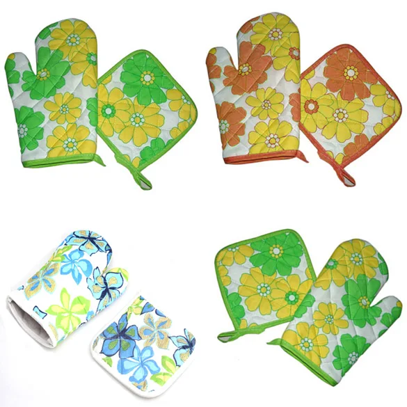 

2 Pcs/Set Oven Glove Mat Pot Pad Heatproof Microwave Cotton Hand Protector Kitchen Baking Tools NEWEST Oven Mitts