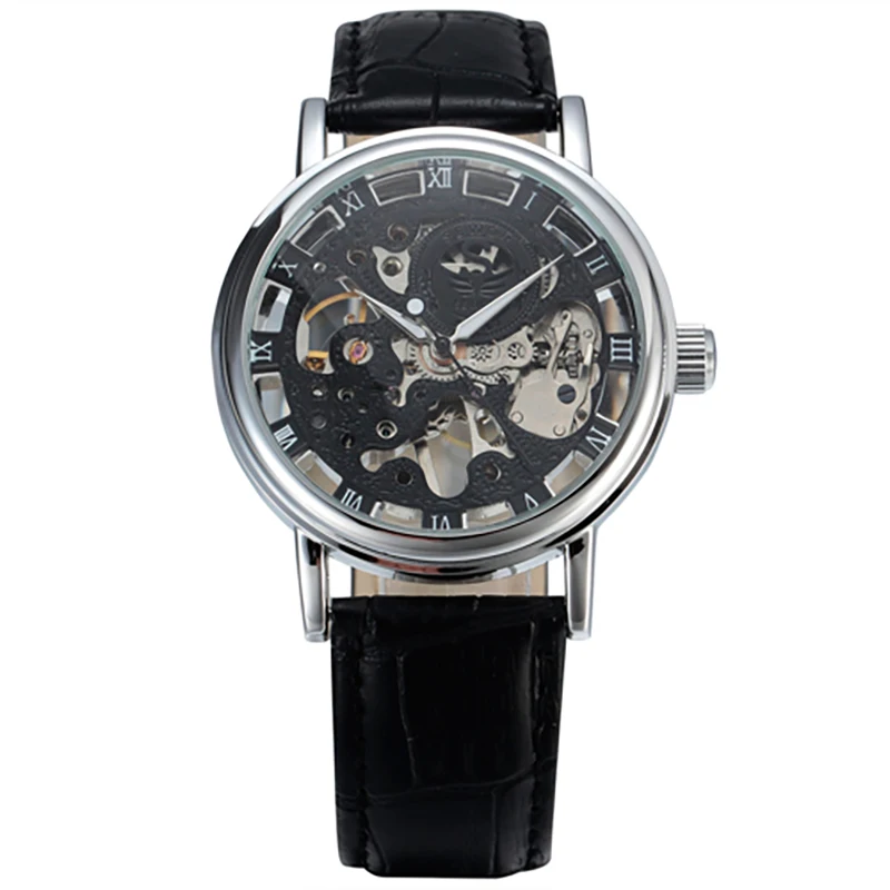 

2020 New Luxury Brand Gold Transparent Skeleton Watch Men Mechanical Hand Wind Wristwatch Male Fashion Leather Band Wristwatch