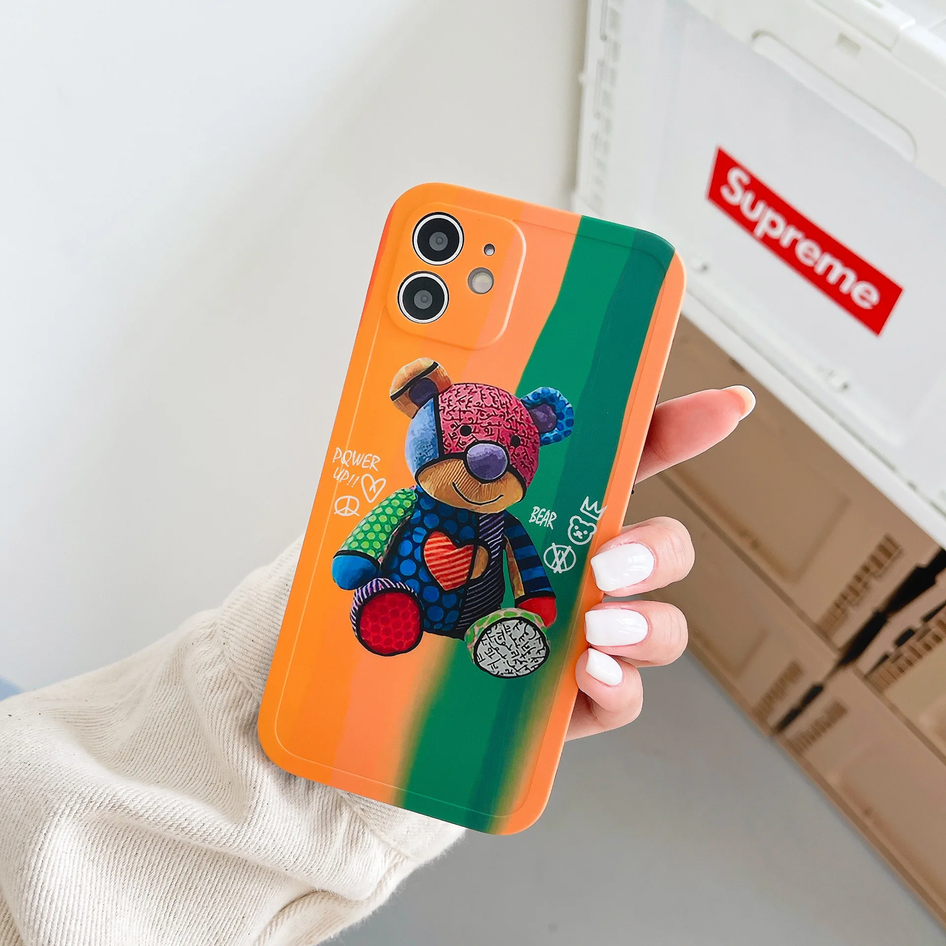 

Rainbow plush Toys Bear Phone Case For iPhone11 12 Pro Max Mini X XR XS 6 7 8 Plus SE 2020 Multicoloured Colour Silicone Cover