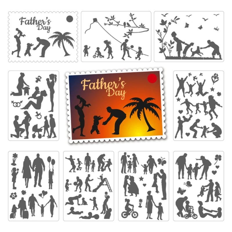 

DXAB Reusable Plastic Drawing Template 9Pcs Parent-child Theme A Good Helper for Making Exquisite Gifts Kids Assortment