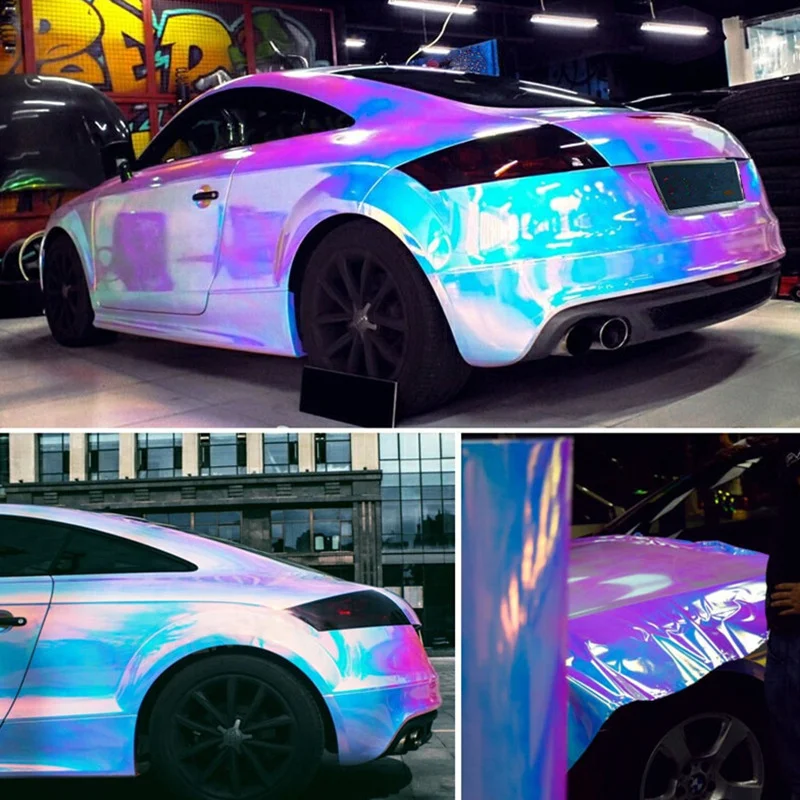 

HOHOFILM White Holographic Rainbow Chrome Vinyl Car Wrap Film Sticker adhesive Vinyl Car Wrapping Sticker
