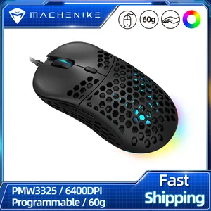 machenike gaming mouse pmw3325 optical sensor 60g light wired mice 6400dpi adjustable programmable rgb for pc laptop usb cable free global shipping
