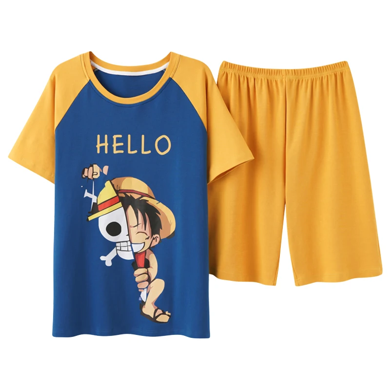 

Casual Sleep&Lounge Pyjamas Plus Size Pijama Summer Men Cotton Pajamas Japanese Cartoon Anime Sleepwear Short Sleeve Pajama Sets