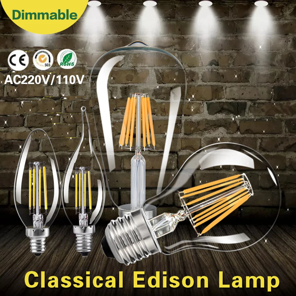 

6pcs Retro Light Bulb E27 220V 40W ST64 G80 G95 T10 T45 T185 A19 A60 Filament Incandescent Ampoule Bulbs Vintage Edison Lamp