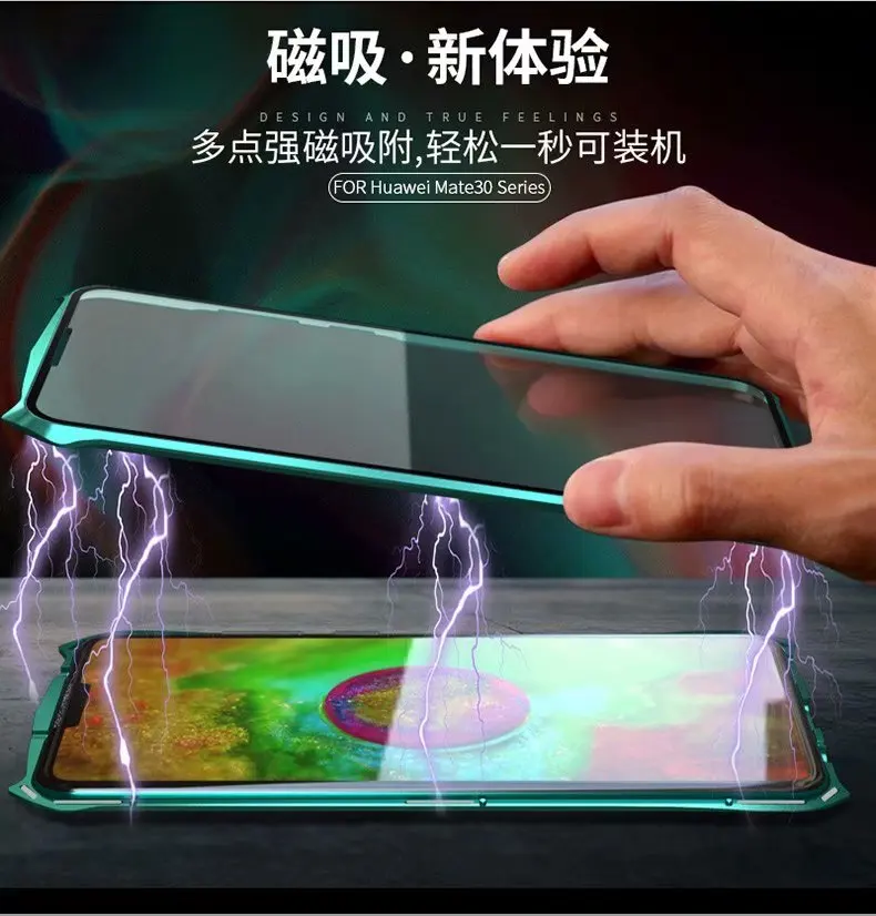 Магнитный чехол для Huawei Mate 30 Pro двухсторонний из закаленного стекла 9H с поворотом
