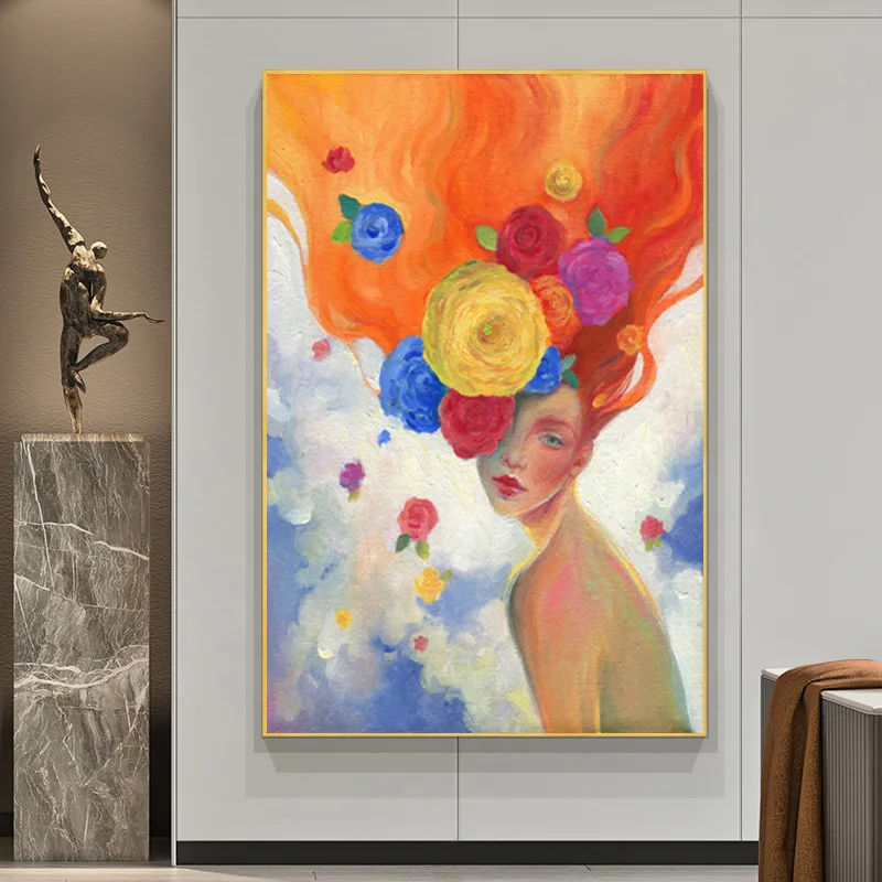 

Привлекательная Женская картина маслом с цветами, печать на холсте, современные плакаты-портреты и принты, настенные картины для гостиной, ...