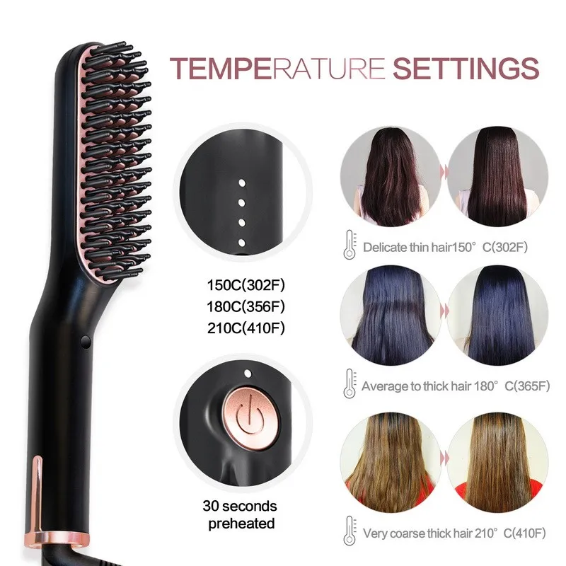 

Multifunctional Anti-scald Beard Comb Styling Comb Professional Hair Straightener Styling Tools For Men Quick Heating Comb