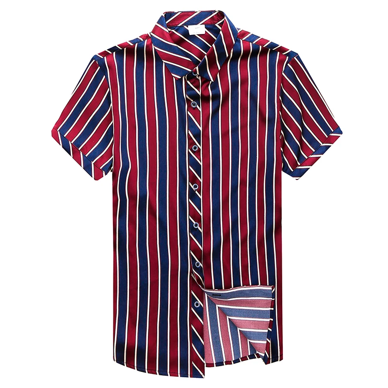 

Man Pure Silk Dress Summer Fashion Striped 100% Pure Silk Cothes Male Silk Cool Shirts Short Sleeved