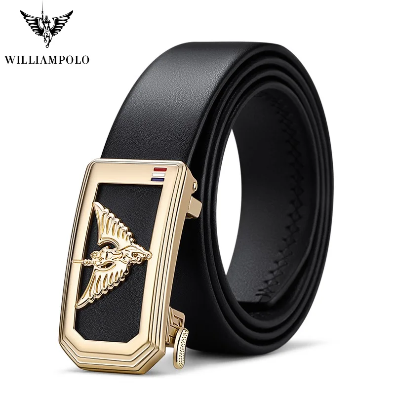 WilliamPolo Genuine leather Brand Belt Men Top Quality Genuine Luxury Leather Belts for Men Strap Male Metal Automatic Buckle