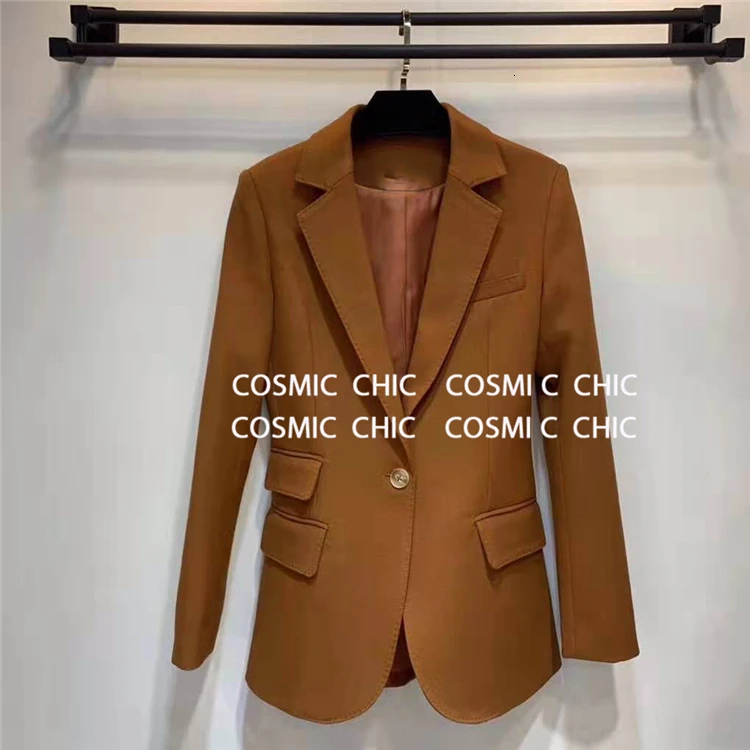 Cosmicchic осенний женский шерстяной Блейзер с длинным рукавом на одной пуговице клубный пиджак верблюжьего оттенка высокого качества Женский черный пиджак