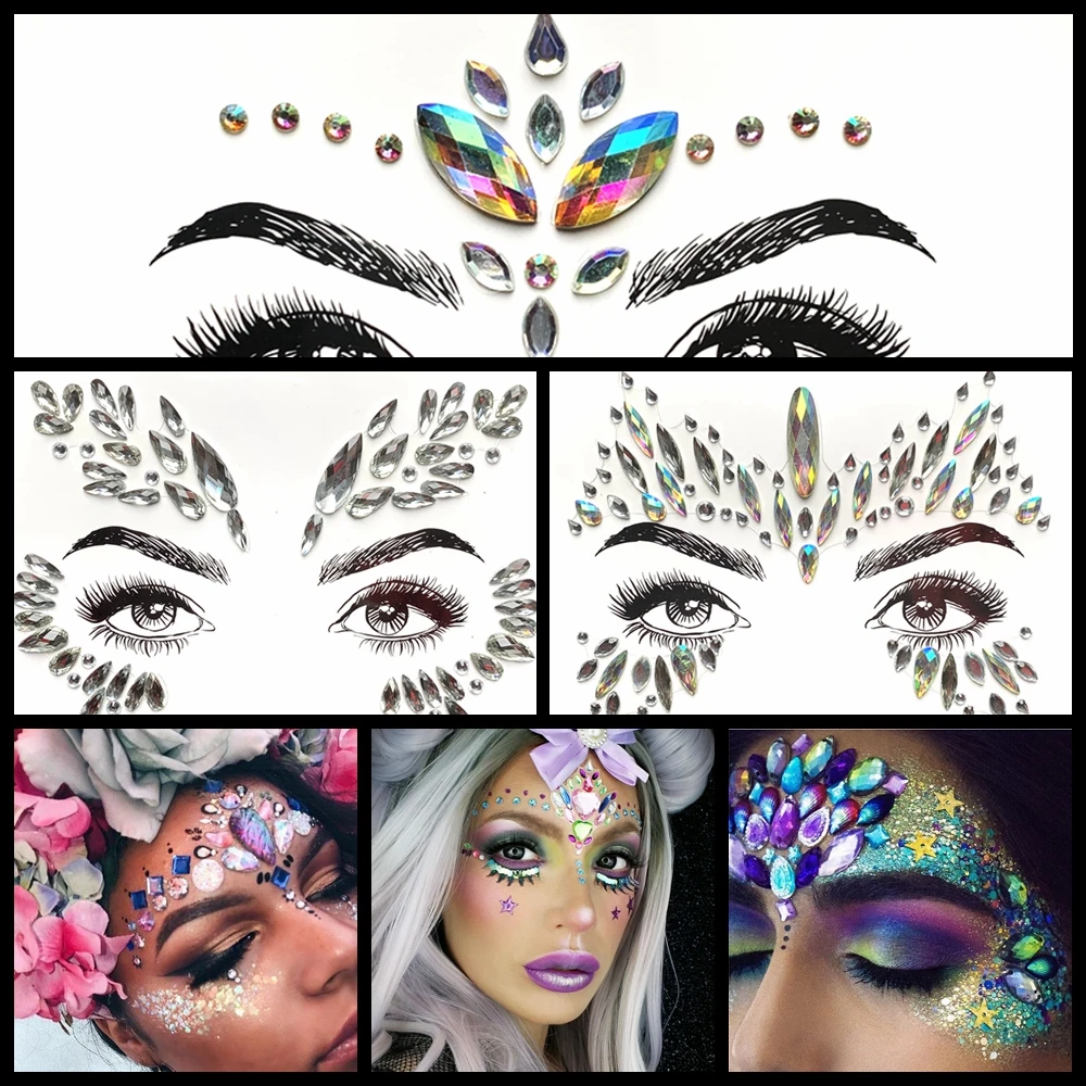 

Beautiful Makeup Tools Crystal Flash Eye Sticker For Show Party Face Jewel Temporary Tattoos Boho Self Adhesive Body Art Sticker