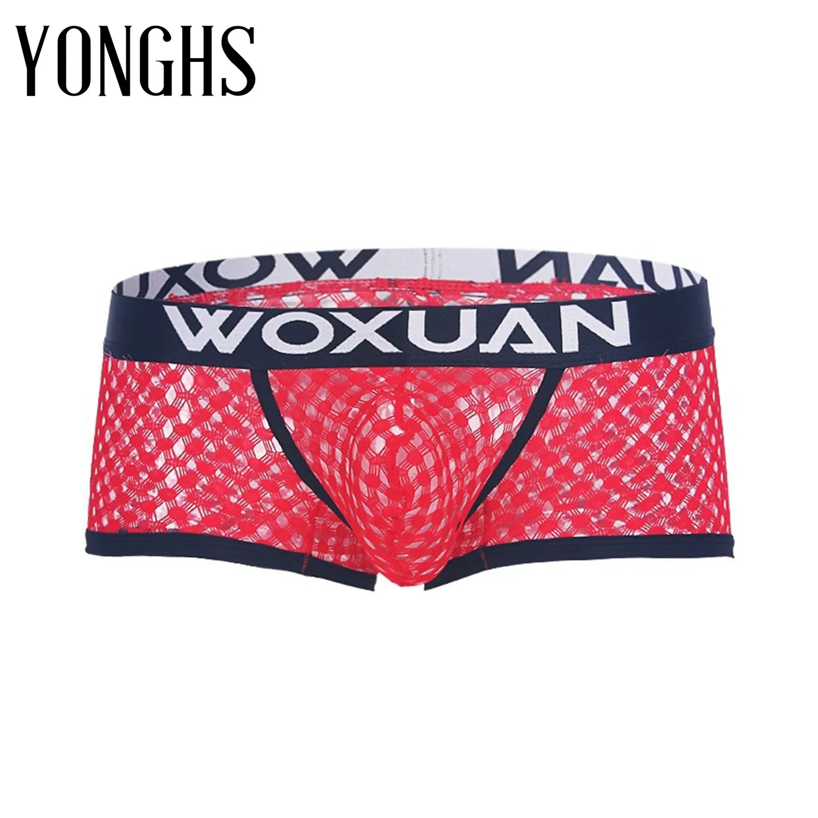 

Mens Erotic Lingerie Underwear Elastic Waistband Letter Print Grid Boxer Panties See-through Solid Color Style Breathable Briefs