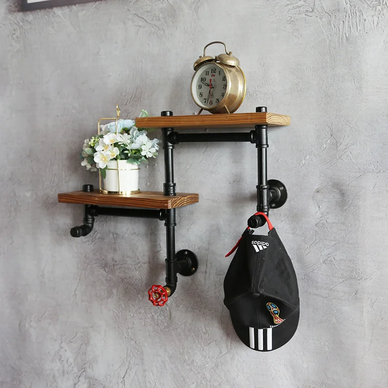 

Wrought iron wall shelf home wall decoration retro water pipe rack solid wood wall hanging partition storage rack