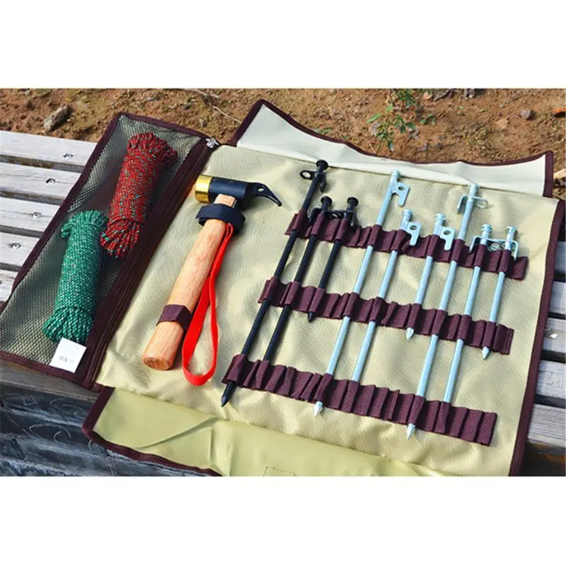 

Outdoor Camping Tent Peg Nail Storage Bag Tent Hammer Wind Rope Folding Tote Bag 69HD