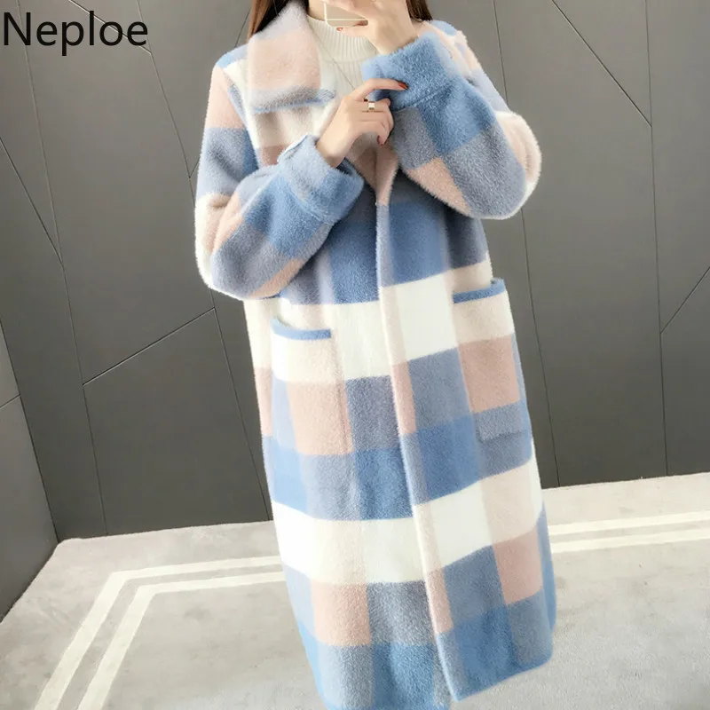 Neploe имитация воды плед пальто кардиган для женщин 2020 осень зима новый свободный