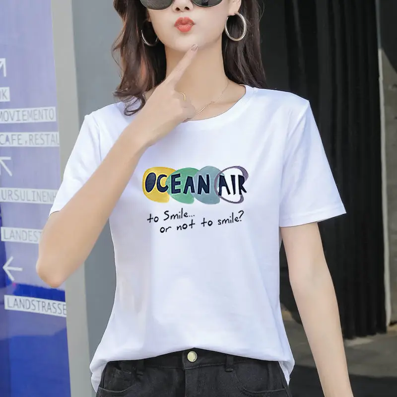 

Cotton T-shirt Women's Short Sleeve Loose Summer Casual Round Neck Print Top