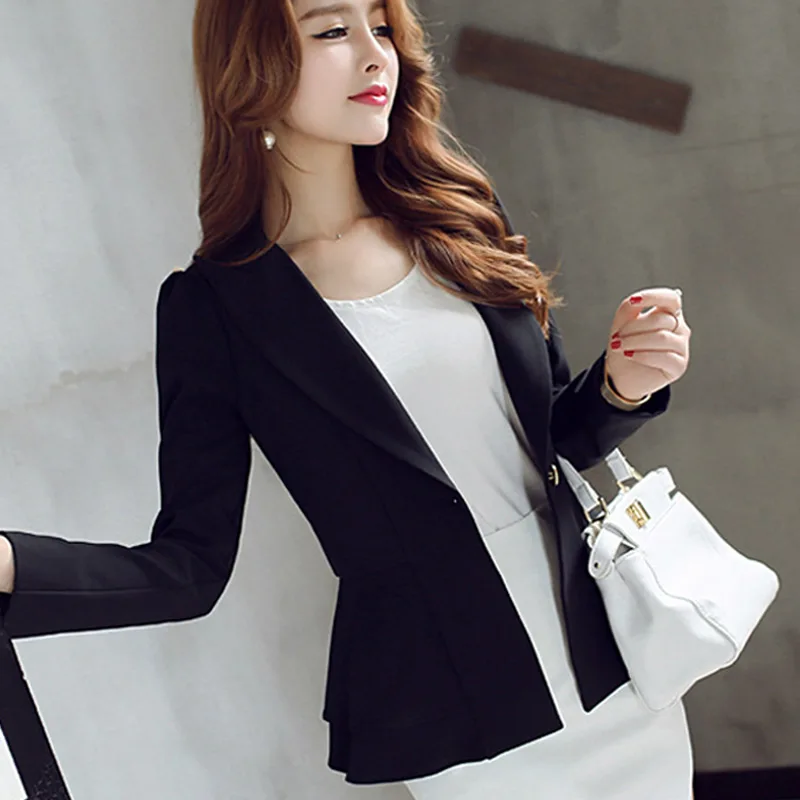 

New Arrival Women Spring Coat Suit Formal Slim Fit Long Sleeves Ruffled Hem One Button