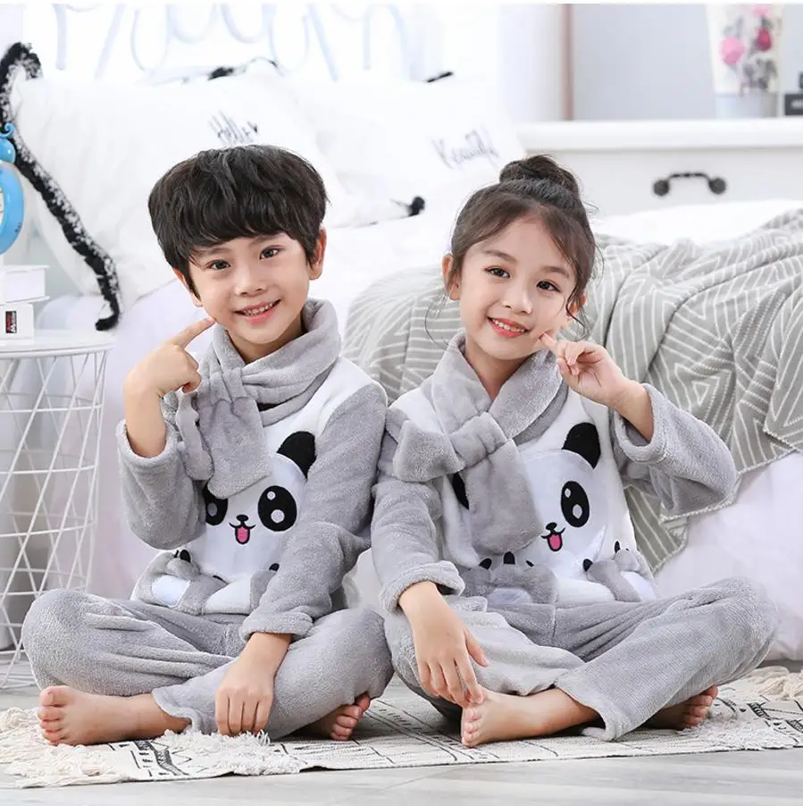Теплые фланелевые пижамы домашняя одежда Зимние Детские флисовые для девочек и