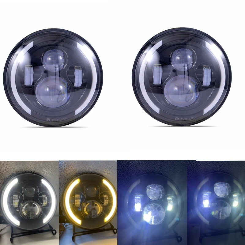 40w Headlight Black 2 шт. " светодиодный налобный светильник с Halo дневной ходовой светильник для Jeep JK VAZ 2121 Lada Niva 4x4 7" светодиодный налобный фонарь с янтарным указателем поворота - Цвет: 40w Headlight Black