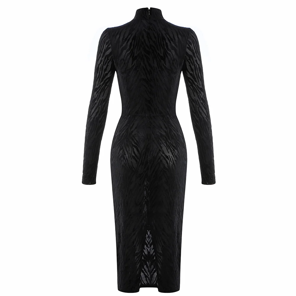 

Ailigou Sexy Mesh Transparent Tight Dress 2020 Autumn Women'S Striped Long Sleeve Black Tight Dress Club Party Dress