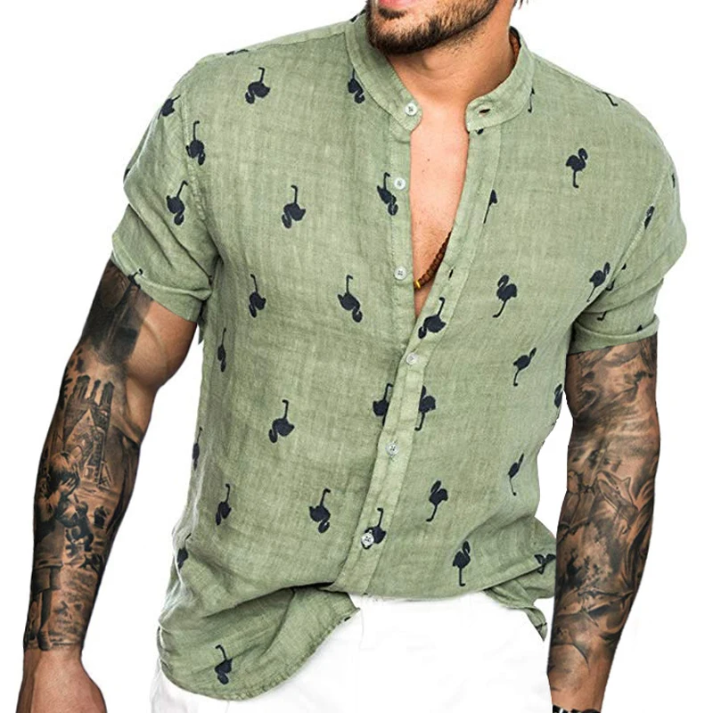 

Mens Cotton Linen Shirts Casual Summer Beach Shirt Collar Henley Neck Tee Tops