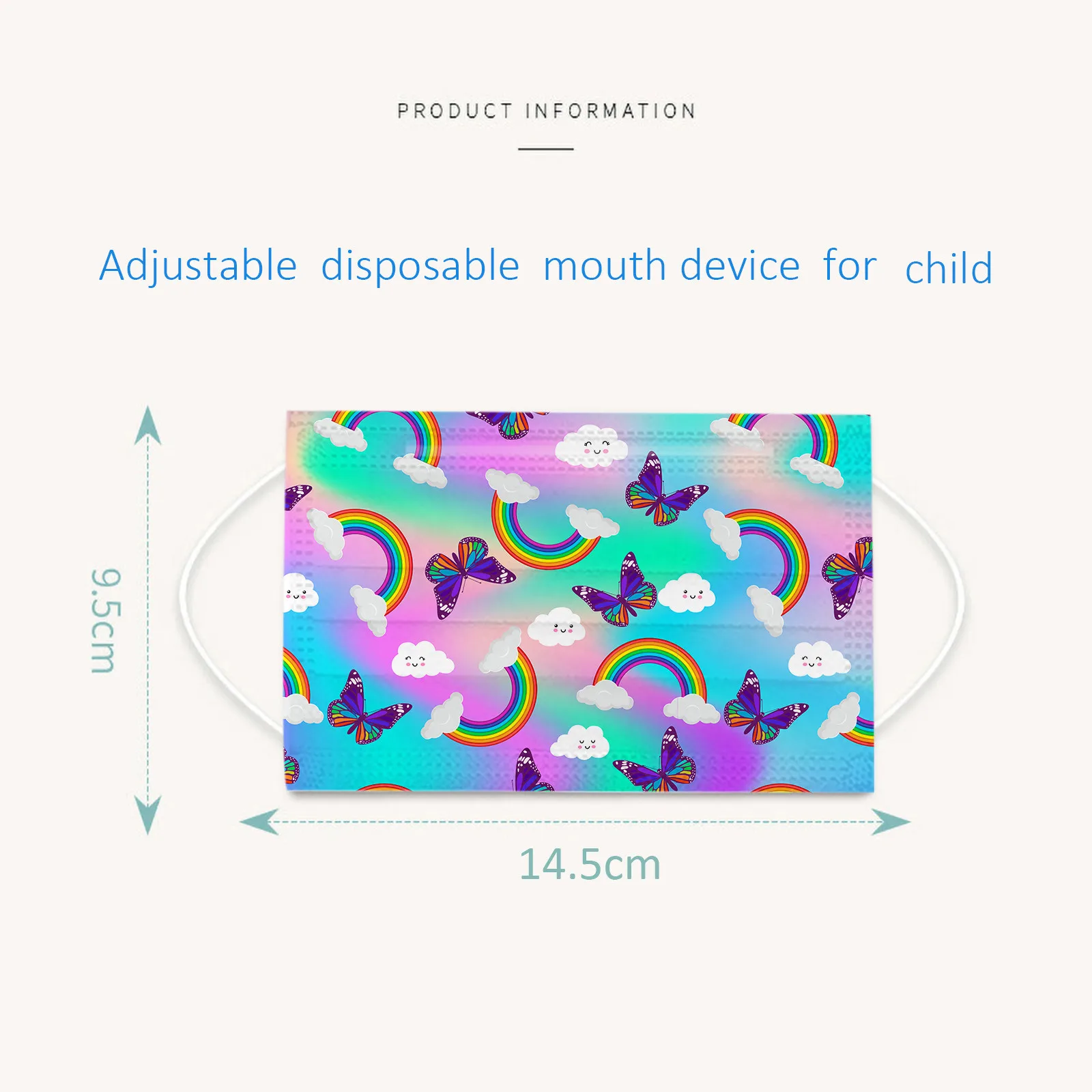 

50pcs Children Colorful Butterfly Print Mask Disposable Face Mask 3-Layer Mouth Mask Ornaments Cartoon Print Protection
