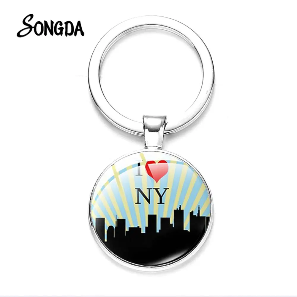 

Modern New York Keychain Statue of Liberty Art Photo Glass Cabochon Keyring Car Key Chain American Souvenir Gift Fashion Jewelry