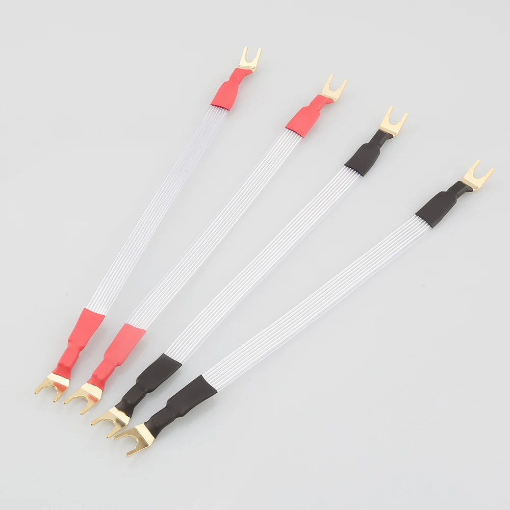 

4pcs 15cm Silver Plated Jumper Cable DIY Audio Speaker Wire Banana To Spade Bridge Cable Flat silver jump cable