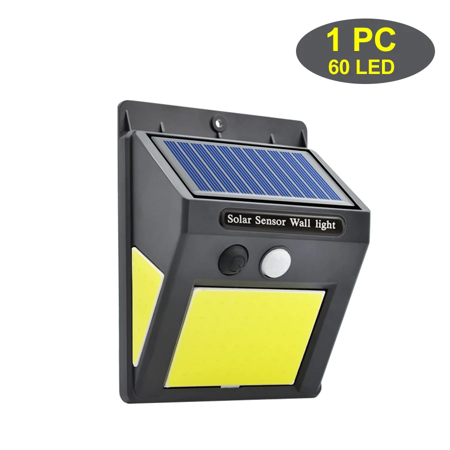 1pc 60 LED Lamps 48/60 COB светодиодный светильник на солнечной батарее 3 режима движения PIR сенсор настенный светильник IP65 Водонепроницаемый Широкий угол открытый сад уличный светильник безопасности - Испускаемый цвет: 1pc 60 LED Lamps