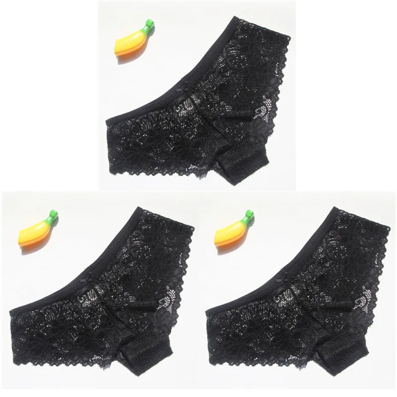 black X 3 3 шт./компл. Сексуальное Женское кружевное нейлоновое дышащее нижнее белье прозрачные трусы трусики сексуальное женское нижнее белье плюс размер hphp15 - Цвет: black X 3