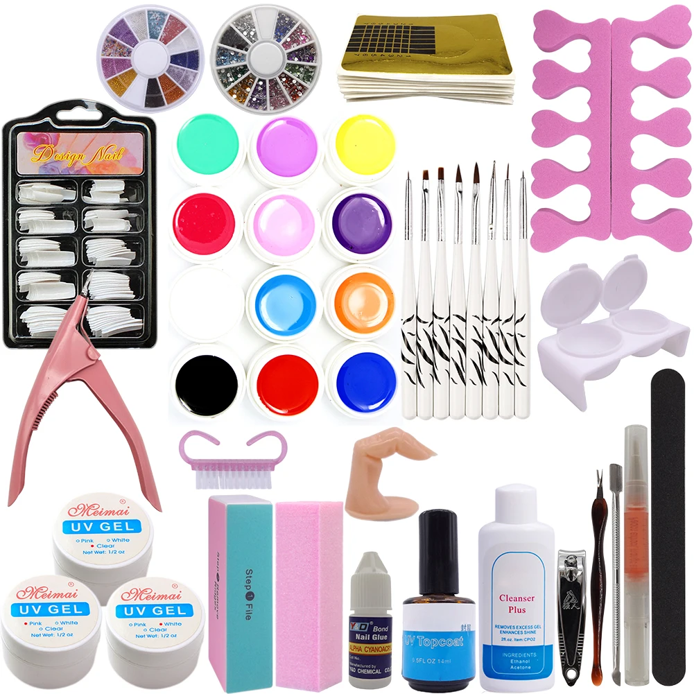 

Теплая девушка Pro 12 цветов Чистый УФ гель для ногтей кисти Topcoat очищающее средство плюс клей Стразы для ногтей Наборы инструментов для дизай...