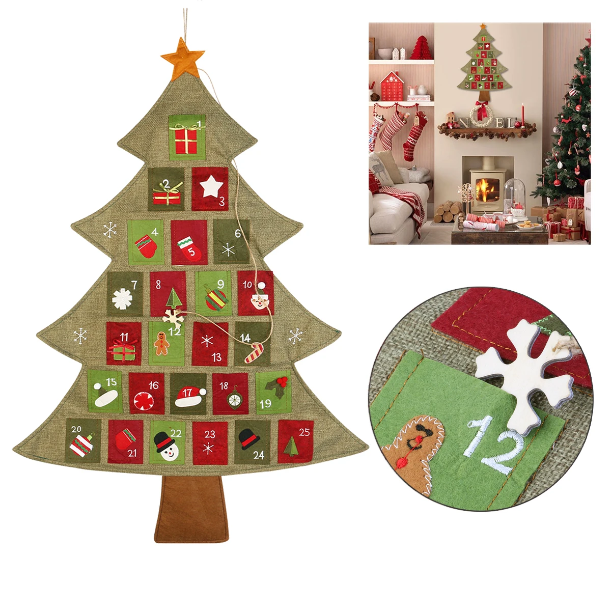 1 шт. подвесной Рождественский календарь с обратным отсчетом на рождественскую