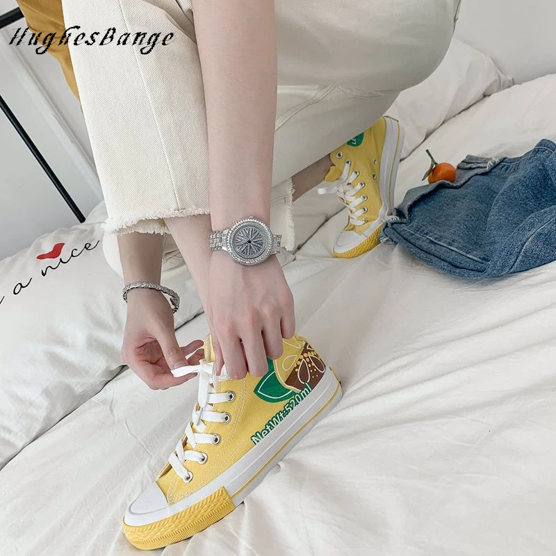 Женская парусиновая обувь с высоким берцем Цвет клубничный красный Новинка 2019