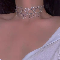 2021 korea fashion luxury rhinestone heart tassel choker necklace for women bling crsytal sexy clavicle chain collar necklace