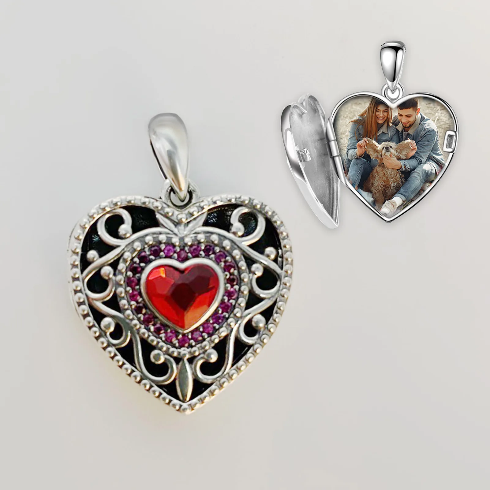 

Clearance Processing 925 Sterling Silver Red Heart CZ Pendant Fashion Heart photo Frame Fashion heart Photo Frame gift For Man