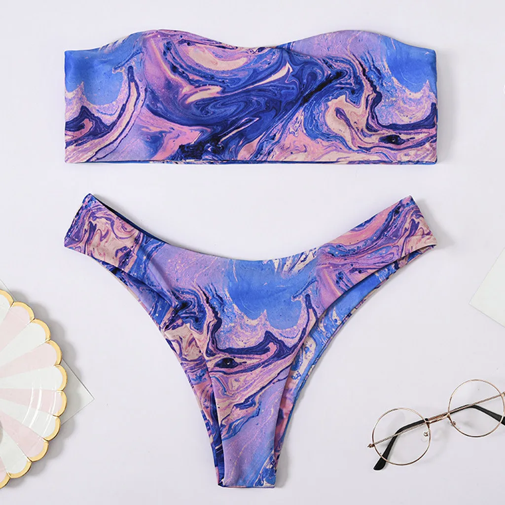 2020 Новое бикини женский купальник с высокой талией без бретелек сексуальное