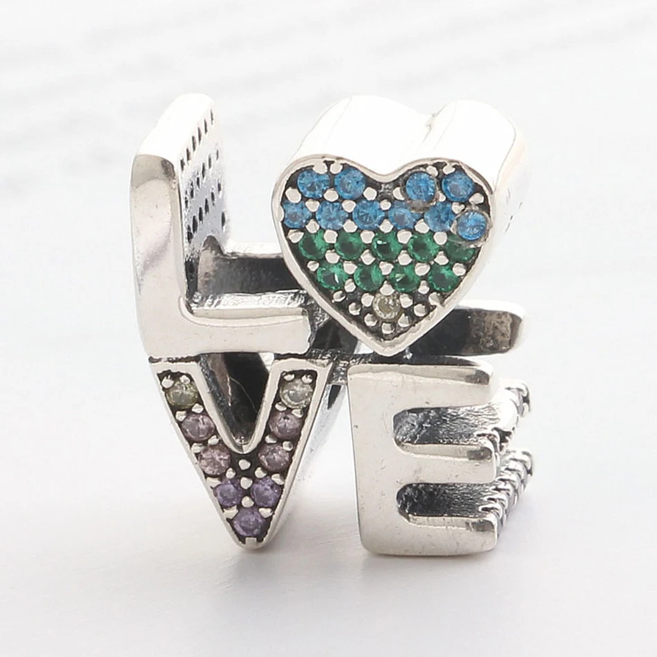 

Аутентичные S925 Серебряный Мульти-Цвет любовь для студийной съемки с изображением Цвет ed с украшением в виде кристаллов бисера fit Pandora брасле...