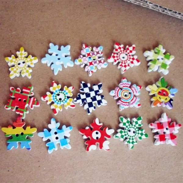 5PCS Spot / manual  DIY snowflake painted decorative wooden buttons 18MM | Дом и сад