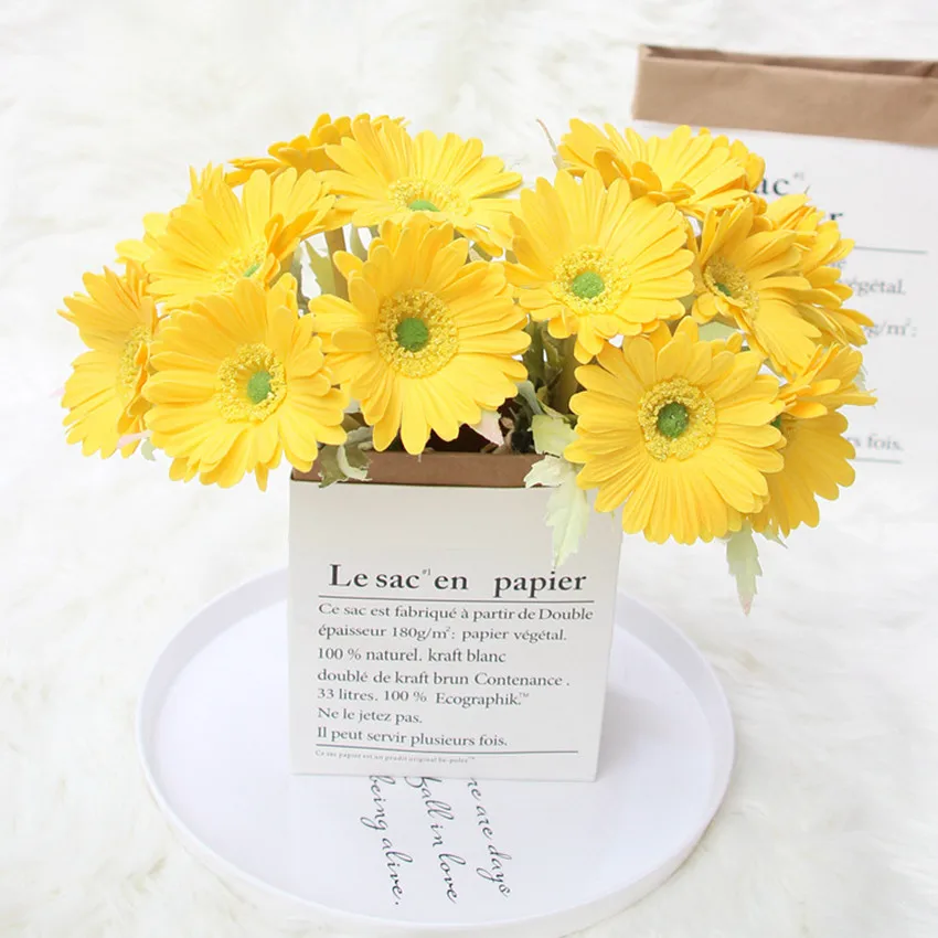 New Artificial Flower PU Real Touch Gerbera Sunflower Fake Flowers Wedding Party Gift Home Decoration Aesthetic Room Decor Wall images - 6