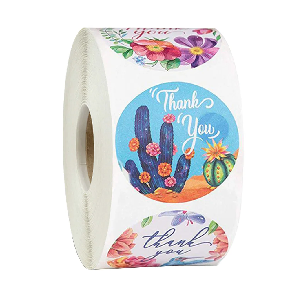

500pcs/roll Scrapbooking Sealing For Envelope Thank You Sticker Labels Gift Packaging Decorative Round Animal Flower Pattern
