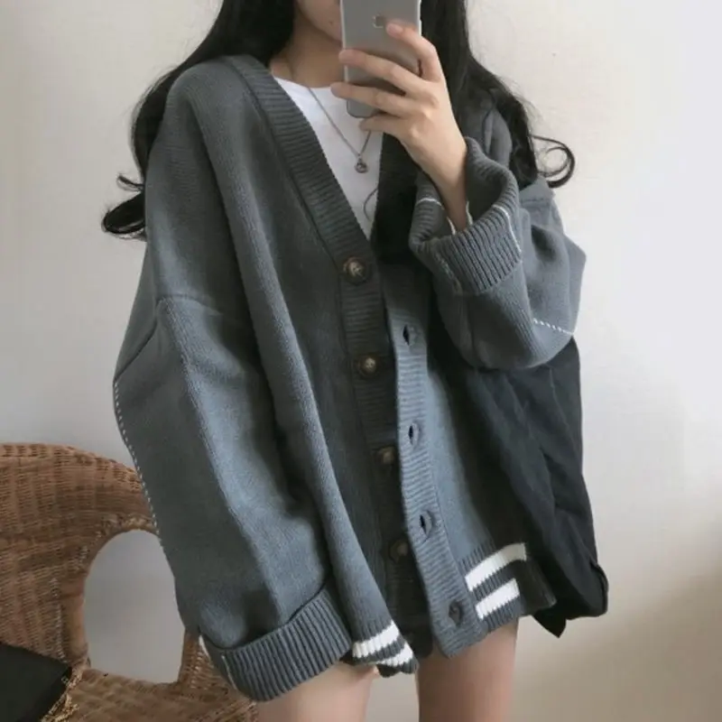 

2023 Spring Autumn Knit Cardigan Women V-neck Front Button Down Dropped Long Sleeve Korean Casual Chic Tops Cardigan Mujer FY488