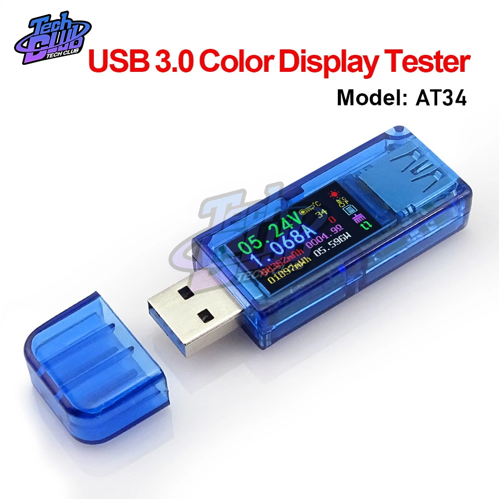

USB-тестер AT34 с цветным ЖК-дисплеем, вольтметр, амперметр, измеритель напряжения и тока, мультиметр для заряда аккумуляторов и внешних аккуму...