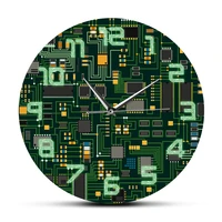 green pc circuit board silent wall clock watch computer electronic chip circuit board quartz modern design engineer wall decor