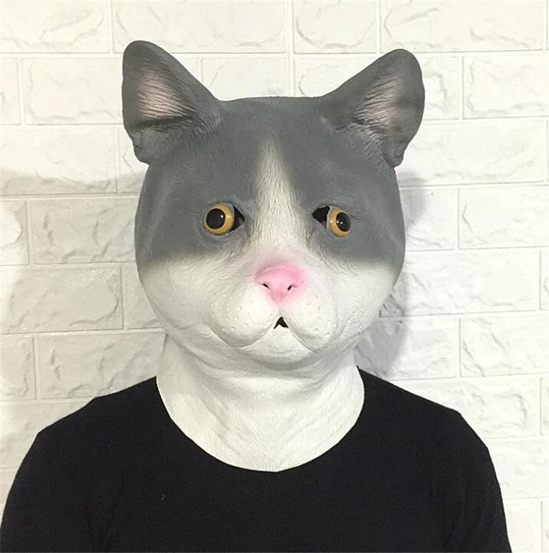 Забавные латексные маски для Хэллоуина, Маска «кошка», маска для лица, взрослый головной костюм для косплея, реквизит для Хэллоуина, маскарадные Вечерние Маски