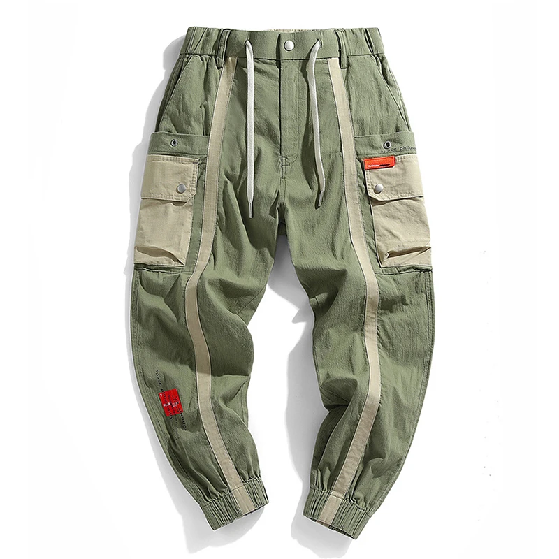 Мужские брюки карго в стиле хип хоп мешковатые с карманами и лентой черные