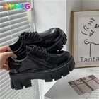 Новинка, маленькие кожаные туфли в студенческом стиле, женские туфли на платформе и высокой платформе, Трендовые туфли на шнуровке