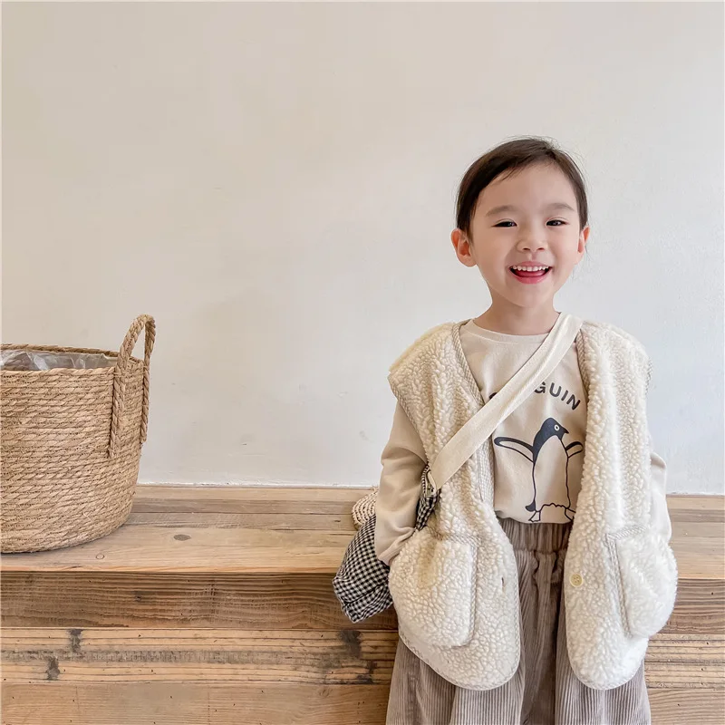 

Kids Vest Children Sleeveless Jacket Girls Boys Lamb Wool Winter Warm Plush Vest For Autumn Toddler Baby Fashion Outwear Clothes
